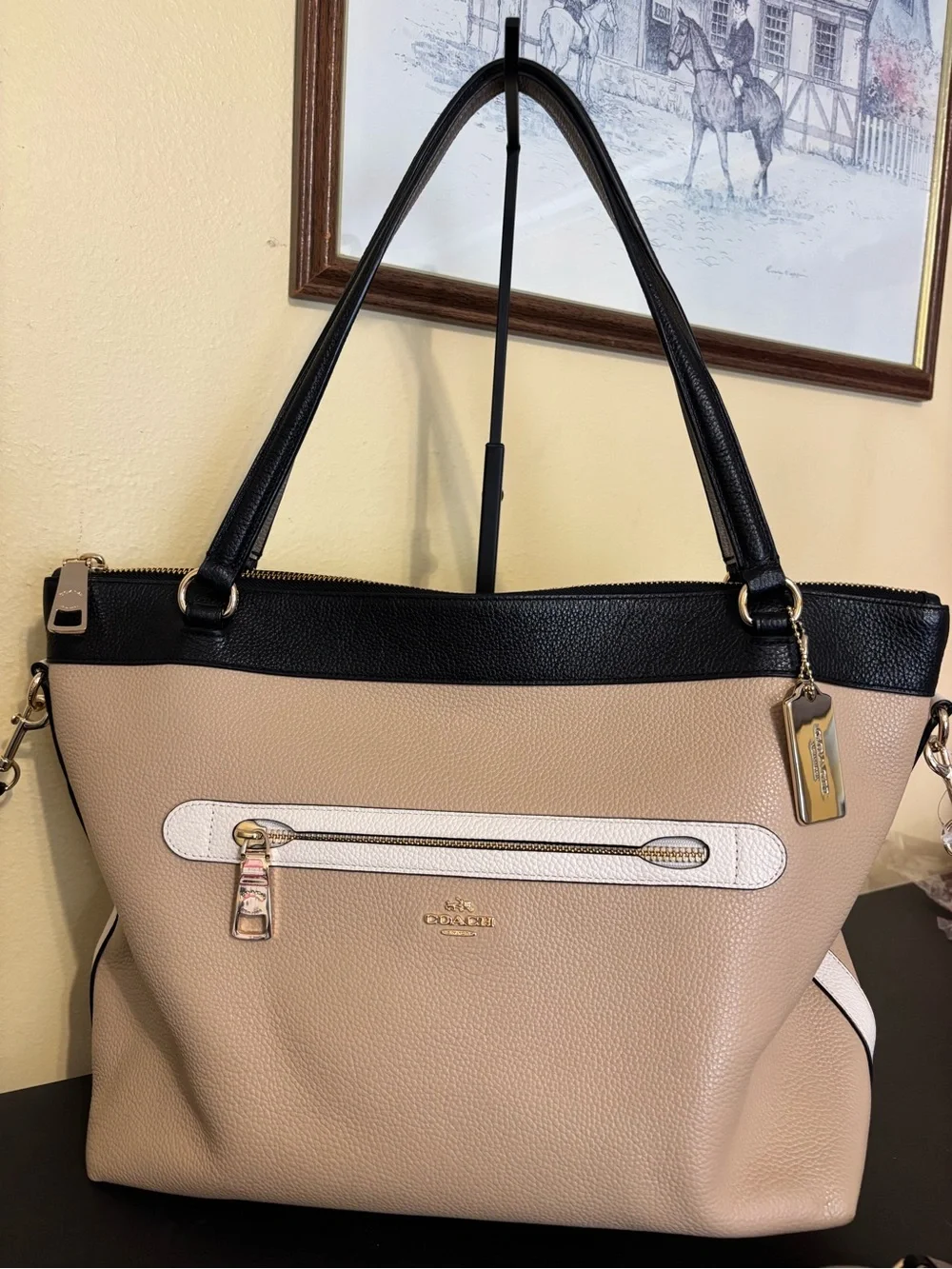 Coach Tyler Geometric Colorblock Pebbled Leather Two-Tone Tote Bag